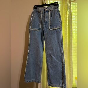 Zara High Rise Tweed Flower Button Jeans